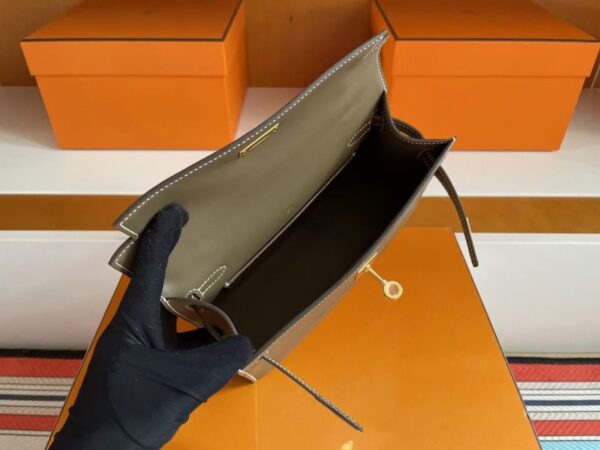 H Factory Bags Mini Kelly Pochette Swift Leather CK18 Etoupe Grey Gold Hardware 22cm Full Handmade