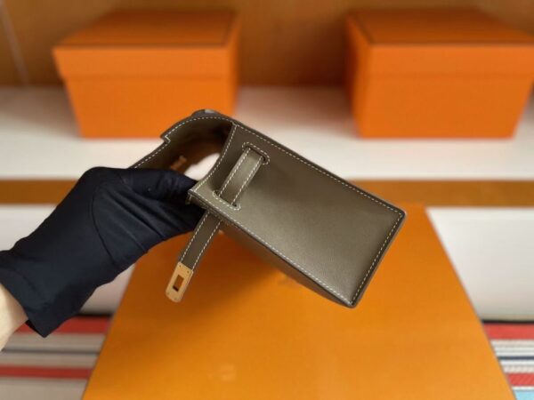 H Factory Bags Mini Kelly Pochette Swift Leather CK18 Etoupe Grey Gold Hardware 22cm Full Handmade