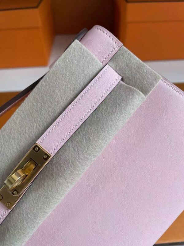 H Factory Bags Mini Kelly Pochette Swift Leather Cream Pink Gold Hardware 22cm Full Handmade