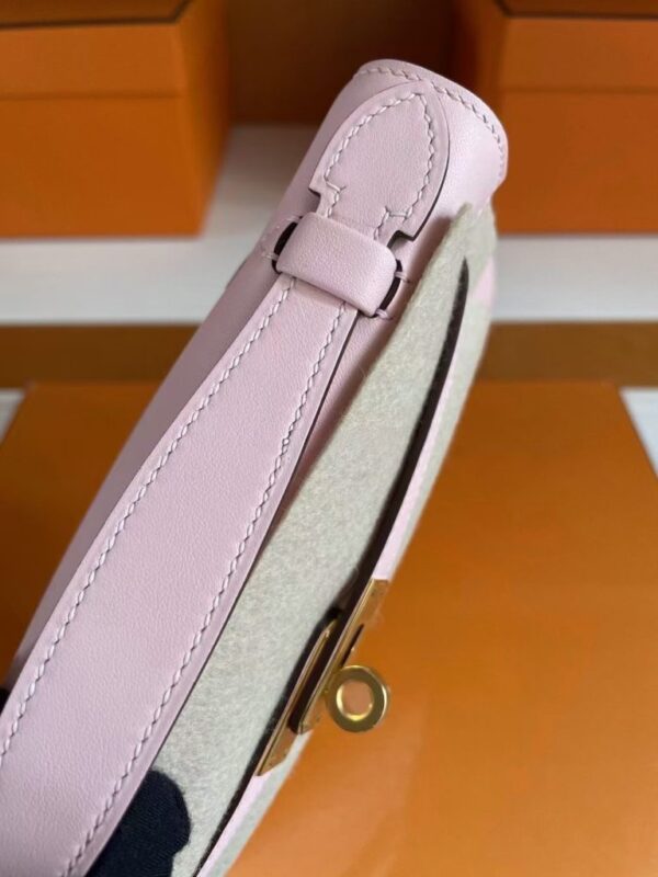 H Factory Bags Mini Kelly Pochette Swift Leather Cream Pink Gold Hardware 22cm Full Handmade