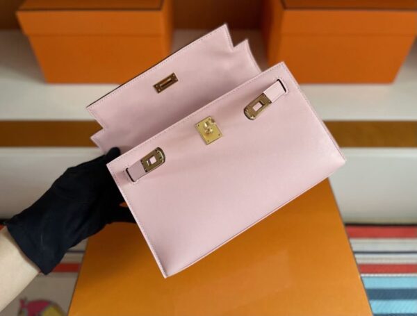 H Factory Bags Mini Kelly Pochette Swift Leather Cream Pink Gold Hardware 22cm Full Handmade