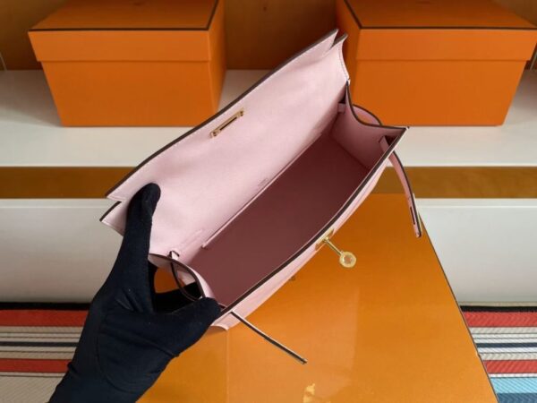 H Factory Bags Mini Kelly Pochette Swift Leather Cream Pink Gold Hardware 22cm Full Handmade