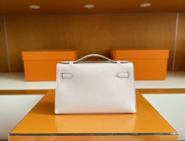 H Factory Bags Mini Kelly Pochette Swift Leather 3Q Light Pink Silver Hardware 22cm Full Handmade