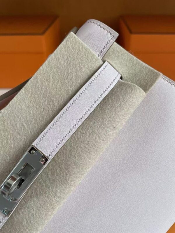 H Factory Bags Mini Kelly Pochette Swift Leather 3Q Light Pink Silver Hardware 22cm Full Handmade