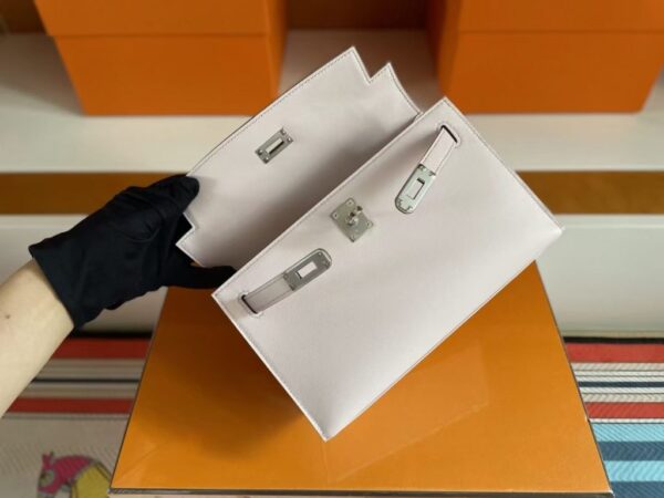 H Factory Bags Mini Kelly Pochette Swift Leather 3Q Light Pink Silver Hardware 22cm Full Handmade