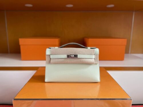 H Factory Bags Mini Kelly Pochette Swift Leather Light Green Silver Hardware 22cm Full Handmade