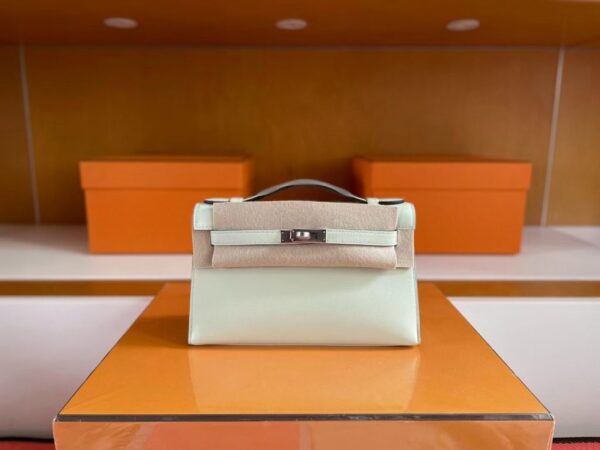 H Factory Bags Mini Kelly Pochette Swift Leather Light Green Silver Hardware 22cm Full Handmade