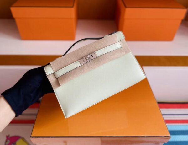 H Factory Bags Mini Kelly Pochette Swift Leather Light Green Silver Hardware 22cm Full Handmade