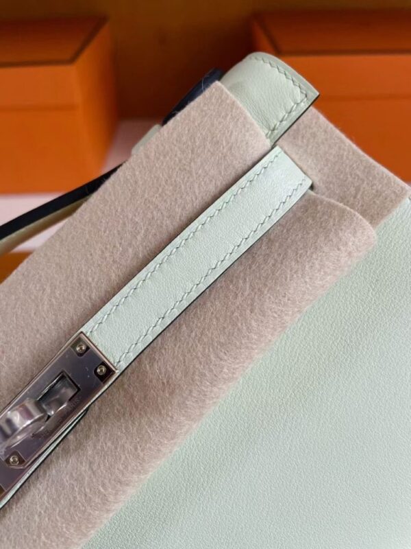 H Factory Bags Mini Kelly Pochette Swift Leather Light Green Silver Hardware 22cm Full Handmade