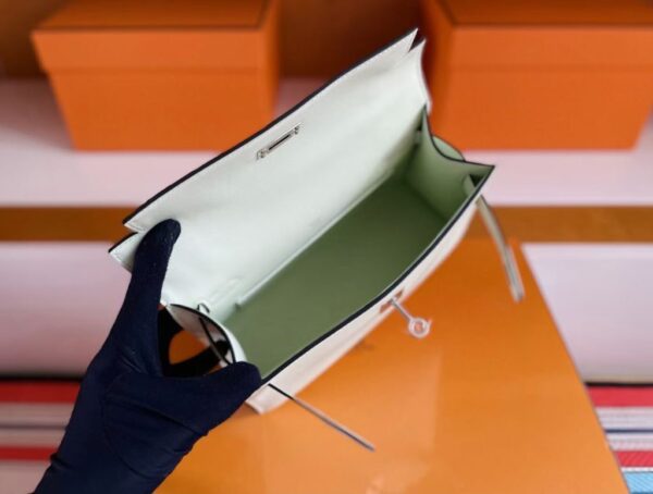 H Factory Bags Mini Kelly Pochette Swift Leather Light Green Silver Hardware 22cm Full Handmade