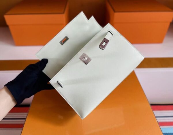 H Factory Bags Mini Kelly Pochette Swift Leather Light Green Silver Hardware 22cm Full Handmade