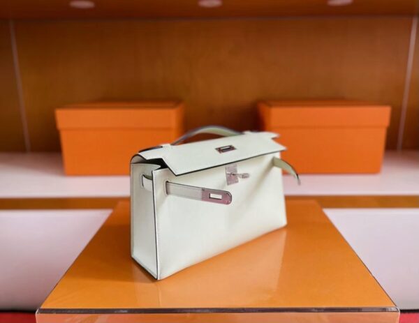 H Factory Bags Mini Kelly Pochette Swift Leather Light Green Silver Hardware 22cm Full Handmade