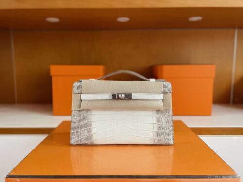 H Factory Bags Mini Kelly Pochette Matte Crocodile Himalaya Silver Hardware 22cm Full Handmade