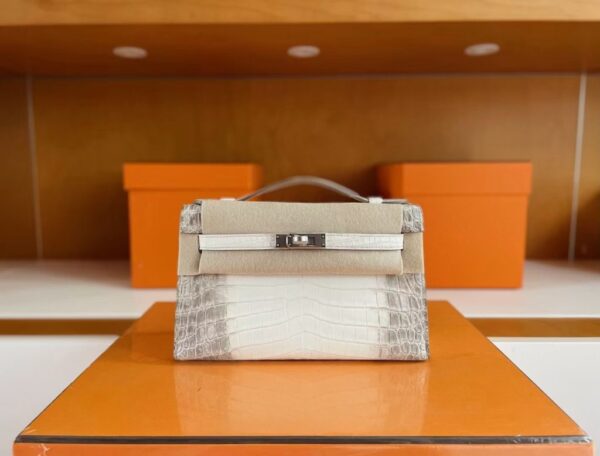 H Factory Bags Mini Kelly Pochette Matte Crocodile Himalaya Silver Hardware 22cm Full Handmade