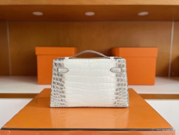 H Factory Bags Mini Kelly Pochette Matte Crocodile Himalaya Silver Hardware 22cm Full Handmade