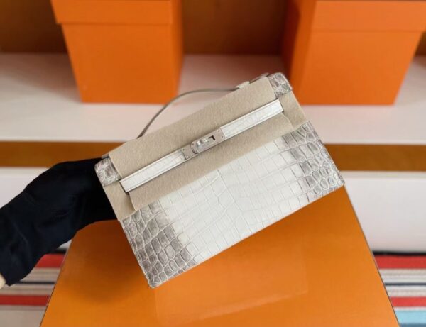 H Factory Bags Mini Kelly Pochette Matte Crocodile Himalaya Silver Hardware 22cm Full Handmade