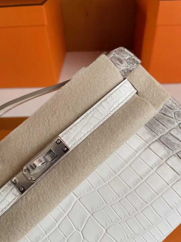 H Factory Bags Mini Kelly Pochette Matte Crocodile Himalaya Silver Hardware 22cm Full Handmade