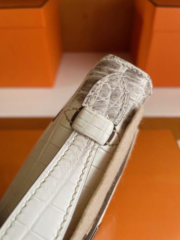 H Factory Bags Mini Kelly Pochette Matte Crocodile Himalaya Silver Hardware 22cm Full Handmade