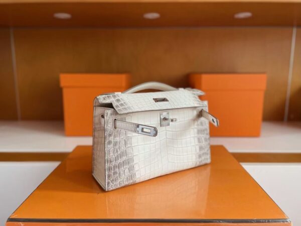 H Factory Bags Mini Kelly Pochette Matte Crocodile Himalaya Silver Hardware 22cm Full Handmade