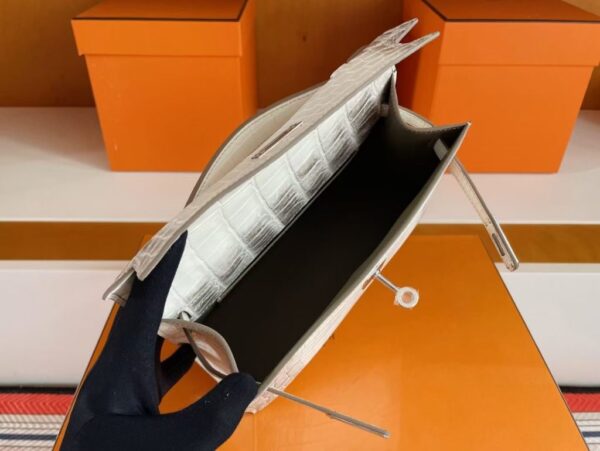 H Factory Bags Mini Kelly Pochette Matte Crocodile Himalaya Silver Hardware 22cm Full Handmade