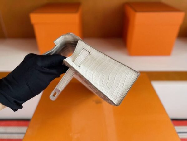H Factory Bags Mini Kelly Pochette Matte Crocodile Himalaya Silver Hardware 22cm Full Handmade