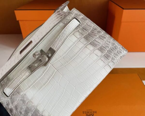 H Factory Bags Mini Kelly Pochette Matte Crocodile Himalaya Silver Hardware 22cm Full Handmade