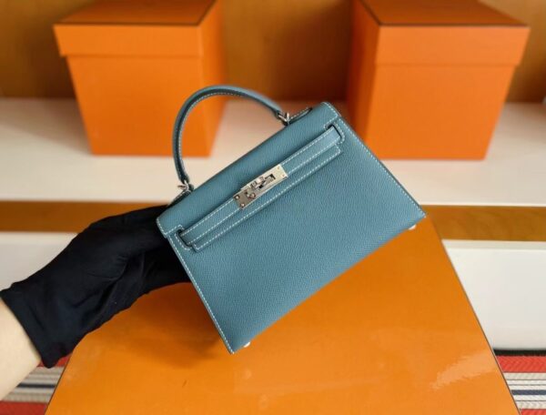 mmexport1754557481880-1024x779-1 H Factory Bags Mini Kelly Epsom Leather Denim Blue Silver Hardware 19cm Full Handmade