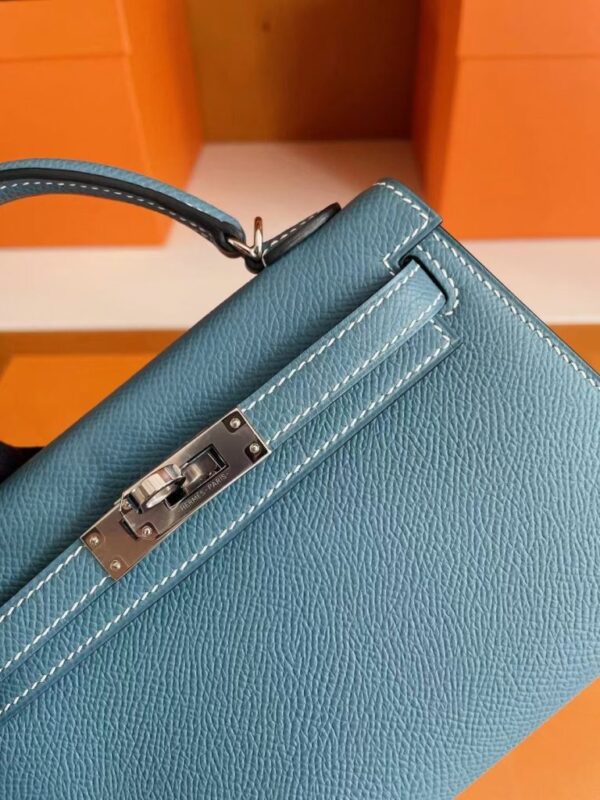 mmexport1754557483303-768x1024-1 H Factory Bags Mini Kelly Epsom Leather Denim Blue Silver Hardware 19cm Full Handmade