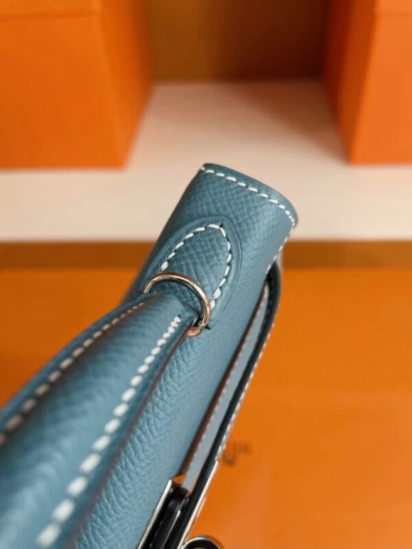mmexport1754557484772-768x1024-1 H Factory Bags Mini Kelly Epsom Leather Denim Blue Silver Hardware 19cm Full Handmade