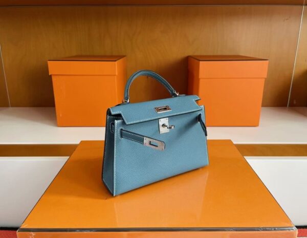 mmexport1754557487675-1024x794-1 H Factory Bags Mini Kelly Epsom Leather Denim Blue Silver Hardware 19cm Full Handmade