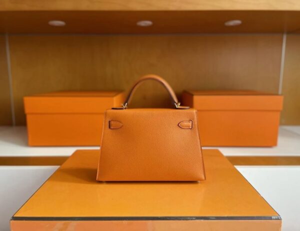 H Factory Bags Mini Kelly Epsom Leather Orange Gold Hardware 19cm Full Handmade