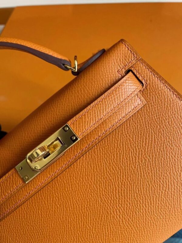 H Factory Bags Mini Kelly Epsom Leather Orange Gold Hardware 19cm Full Handmade