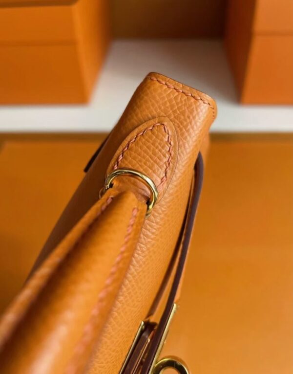 H Factory Bags Mini Kelly Epsom Leather Orange Gold Hardware 19cm Full Handmade