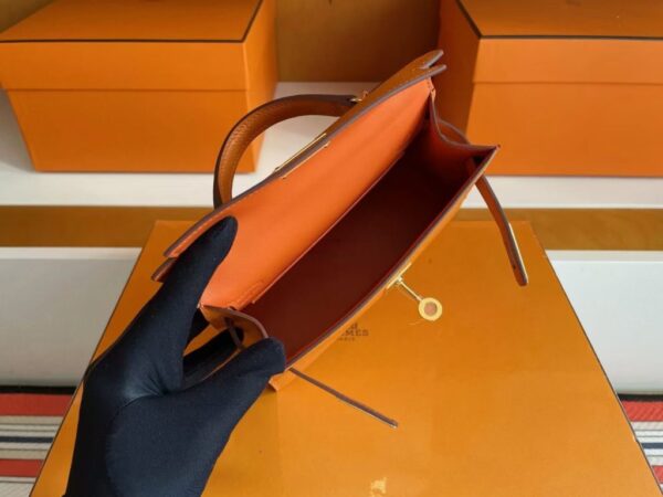 H Factory Bags Mini Kelly Epsom Leather Orange Gold Hardware 19cm Full Handmade