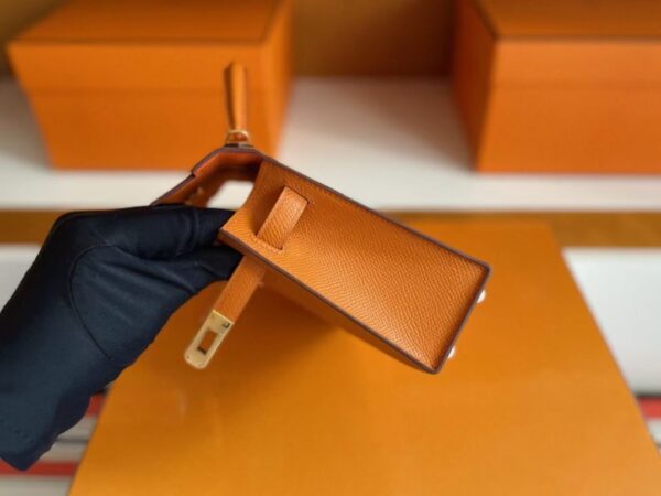 H Factory Bags Mini Kelly Epsom Leather Orange Gold Hardware 19cm Full Handmade