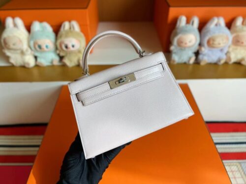 H Factory Mini Kelly Chever Leather Light Purple Pink Silver Hardware 19cm Full Handmade