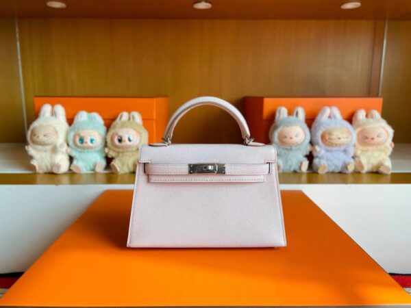 H Factory Mini Kelly Chever Leather Light Purple Pink Silver Hardware 19cm Full Handmade