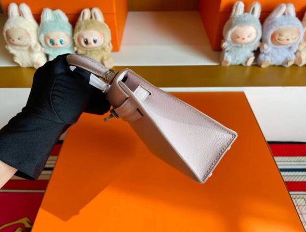 H Factory Mini Kelly Chever Leather Light Purple Pink Silver Hardware 19cm Full Handmade