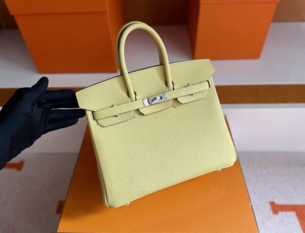 H Factory Bags Birkin Togo Leather 1Z Yellow Silver Hardware 25cm Full Handmade