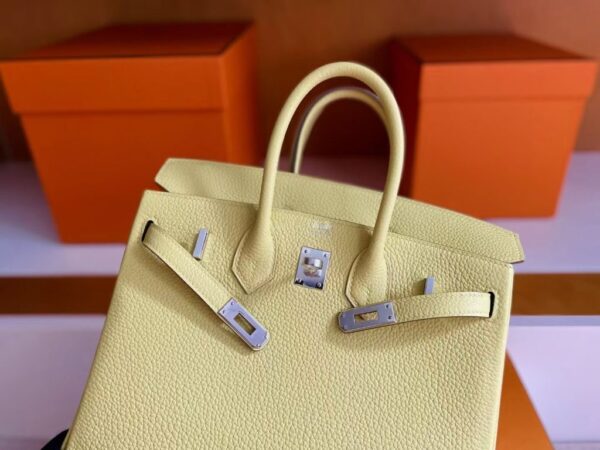 H Factory Bags Birkin Togo Leather 1Z Yellow Silver Hardware 25cm Full Handmade