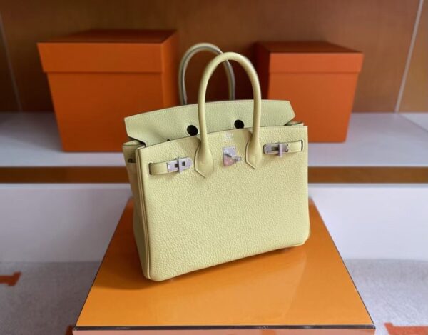 H Factory Bags Birkin Togo Leather 1Z Yellow Silver Hardware 25cm Full Handmade