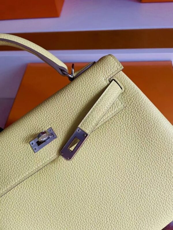 H Factory Bags Kelly Togo Leather 1Z Yellow Silver Hardware 25cm Full Handmade