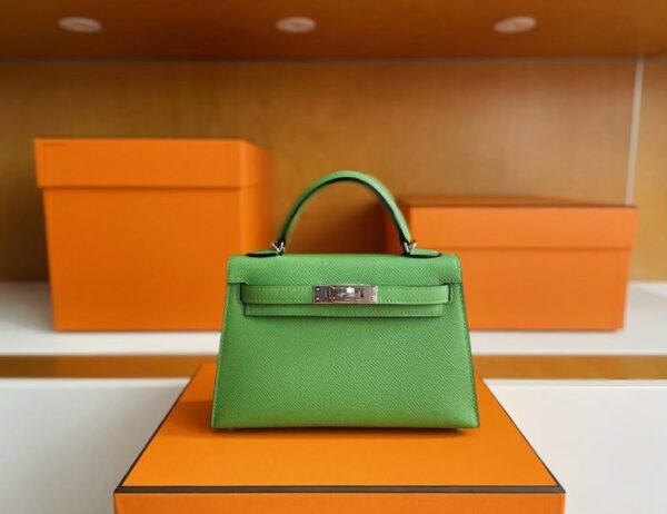 H Factory Bags Mini Kelly Epsom Leather Fresh Green Silver Hardware 19cm Full Handmade