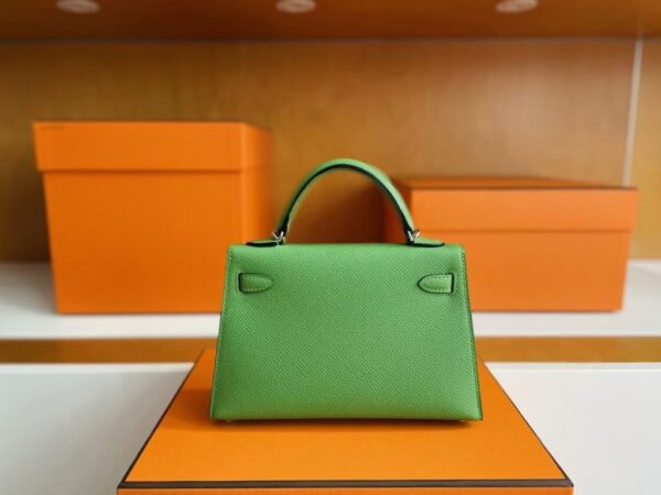 H Factory Bags Mini Kelly Epsom Leather Fresh Green Silver Hardware 19cm Full Handmade