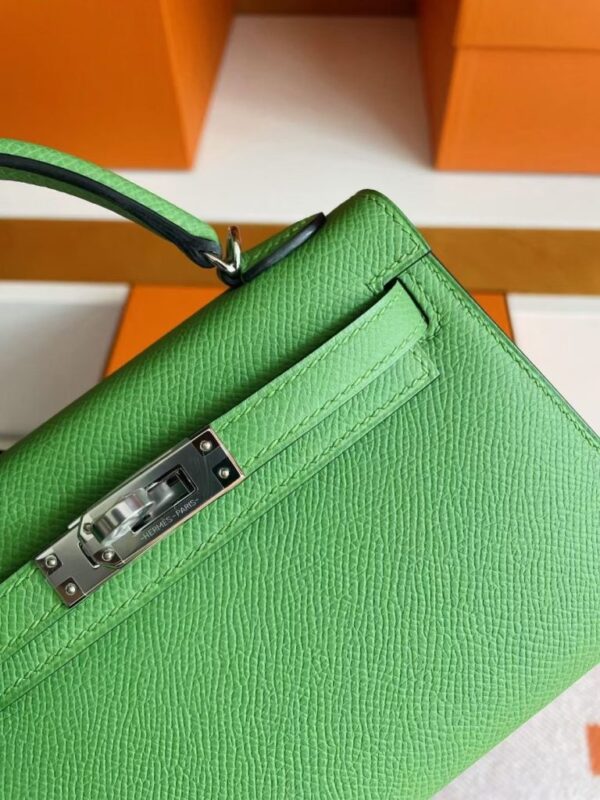 H Factory Bags Mini Kelly Epsom Leather Fresh Green Silver Hardware 19cm Full Handmade