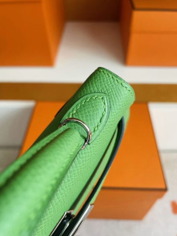 H Factory Bags Mini Kelly Epsom Leather Fresh Green Silver Hardware 19cm Full Handmade