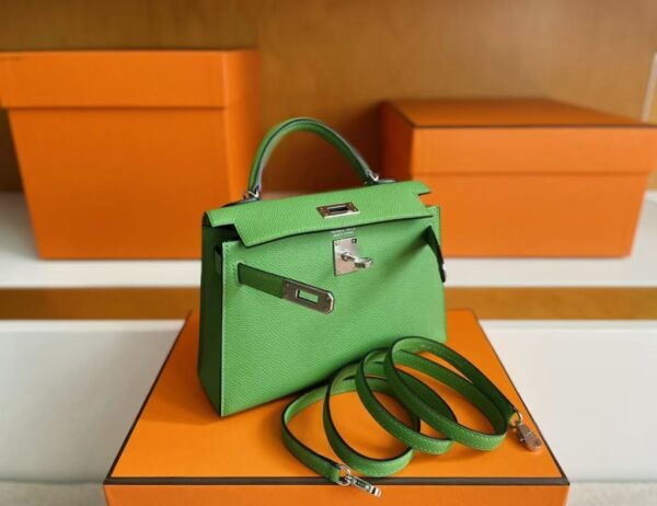 H Factory Bags Mini Kelly Epsom Leather Fresh Green Silver Hardware 19cm Full Handmade