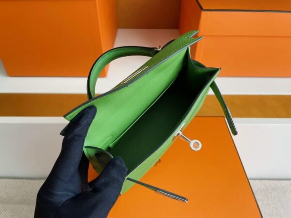 H Factory Bags Mini Kelly Epsom Leather Fresh Green Silver Hardware 19cm Full Handmade