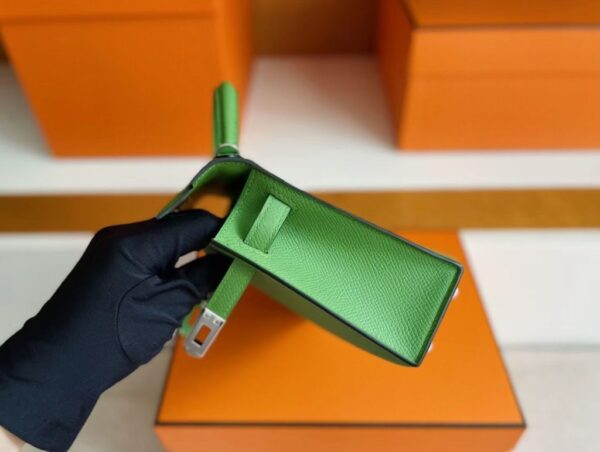 H Factory Bags Mini Kelly Epsom Leather Fresh Green Silver Hardware 19cm Full Handmade