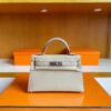 H Factory Bags Mini Kelly Epsom Leather Grayish White Silver Hardware 19cm Full Handmade